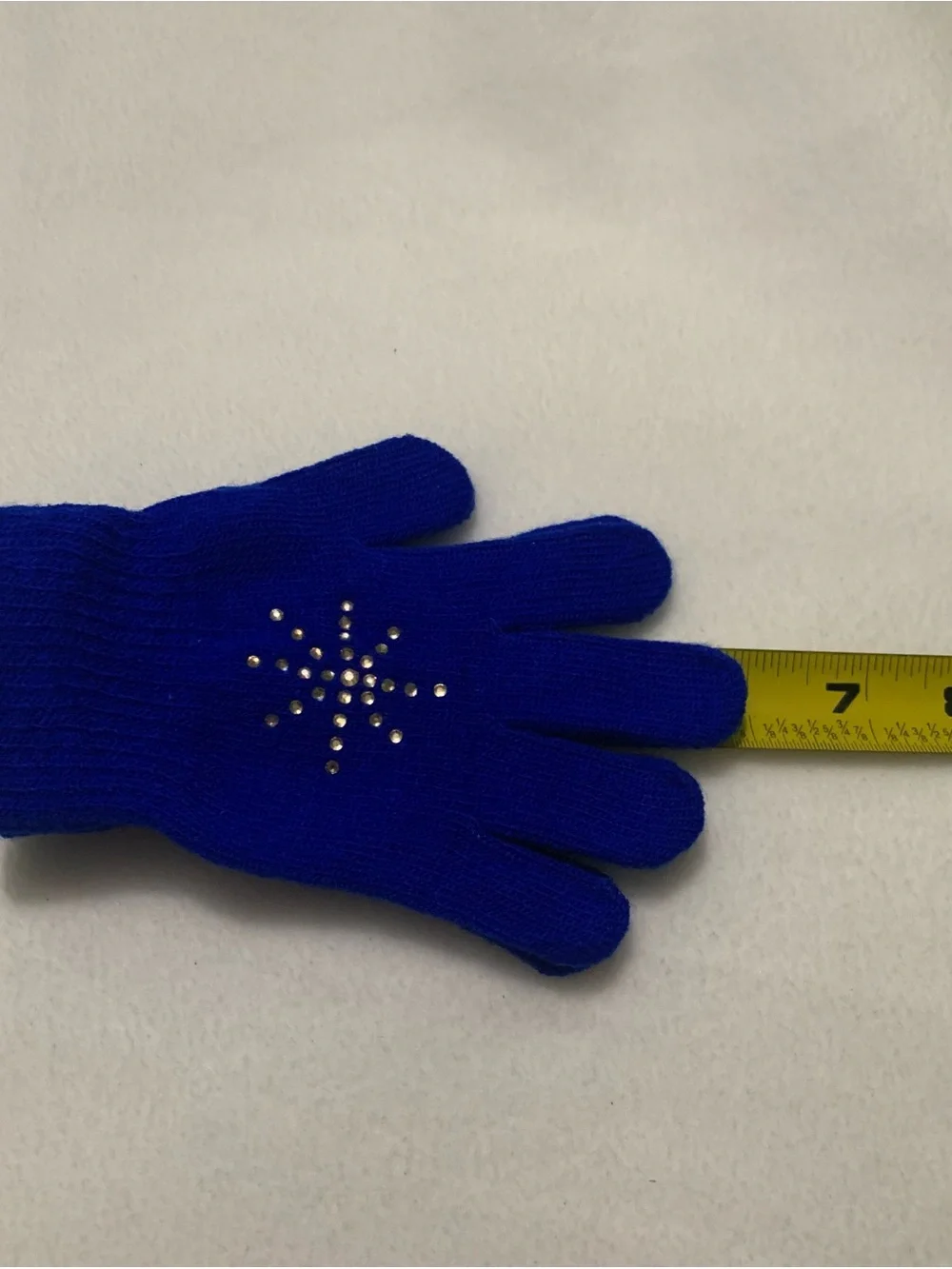 Kids Royal Blue Knit Gloves with Rhinestone.